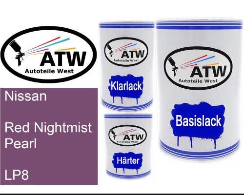Nissan, Red Nightmist Pearl, LP8: 500ml Lackdose + 500ml Klarlack + 250ml Härter - Set, von ATW Autoteile West.